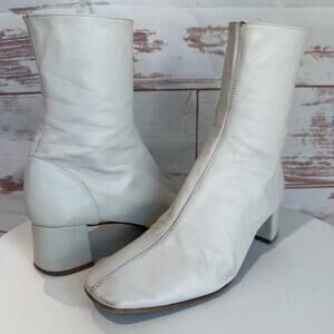Zara Ivory Block Heel Square Toe Ankle Sock Booties Size 9.5 US/40EU